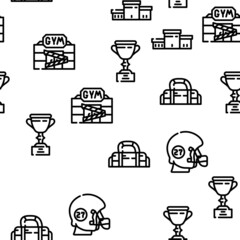 Athlete Sport Equipment And Award Vector Seamless Pattern Thin Line Illustration