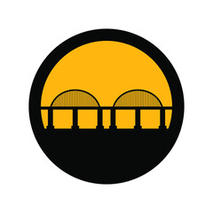 Bridge, black and yellow colors, round sign for design on a white background, vector illustration