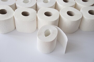 Set of toilet paper on white background