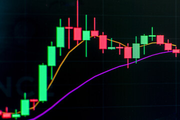 Bitcoin graphic with candlestick Crypto trading concept