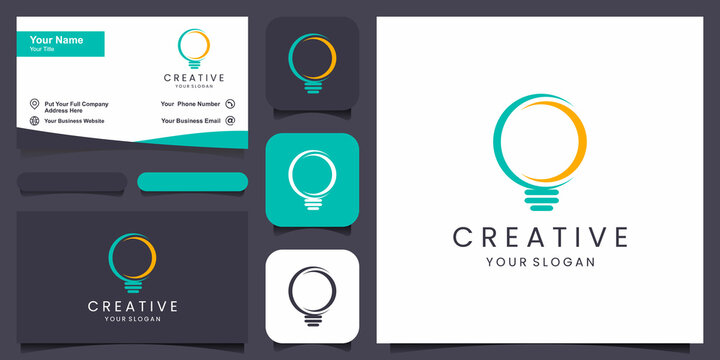 creative Smart bulb lamp logo icon and business card design .
