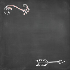 Blank blackboard with doodle and arrow and empty space to add text for card, sign or social media posts.