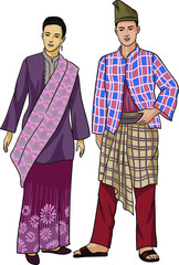 Drawing malaysia traditional dresses, art.illustration, vector