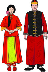 Drawing chinese traditional dresses, art.illustration, vector