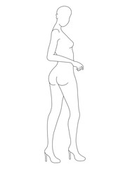 Fashion Croquis of Woman Model Template Back View

