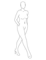 Fototapeta premium Fashion Crroquis of Woman Model Template Walking 