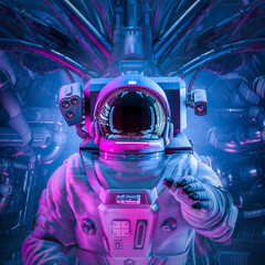 Space capsule astronaut - 3D illustration of space suit wearing male figure inside spacecraft cockpit