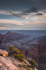 View from the North Rim of the Colored Canyon, cloudy skies of Grand Canyon National Park, Arizona, USA