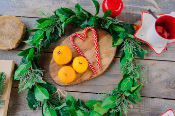 view from above. Christmas table setting. New Year's traditions.