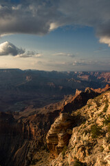 Landscape photo on crack Grand Canyon, cloudy skies of Grand Canyon National Park, Arizona, USA