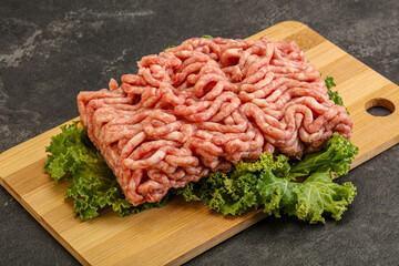 Raw pork minced meat over board