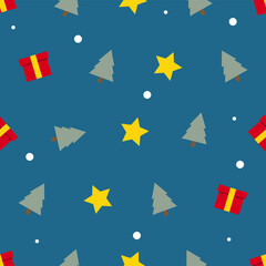 Star, Gift box and Christmas tree pattern. Seamless background. Christmas and new year concept. vector illustration.