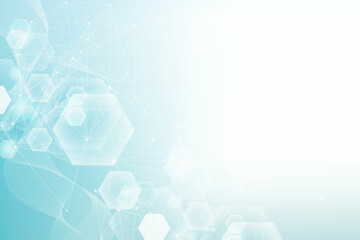 Modern futuristic background of the scientific hexagonal pattern. Virtual abstract background with particle, molecule structure for medical, technology, chemistry, science. Social network vector