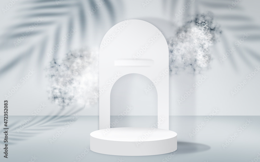 Poster cosmetic gray and blue background with podium display for product or presentation. empty studio stag