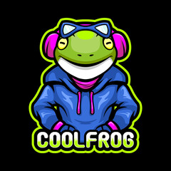 Vector illustration of Frog in Cool Geek Costume. Mascot Character Frog for Esport Logo Design.