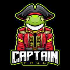 Vector illustration of Frog in Captain Pirate Costume. Mascot Character Frog for Esport Logo Design.