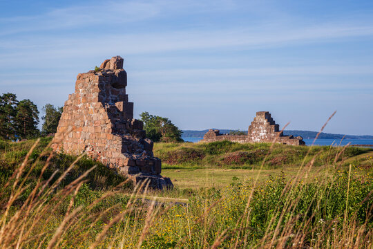 Ruins of the fortress of Bomarsund in &Aring;land Islands, Finland, on a sunny day in the summer. It was built during 1832-1854 and it's a free and public open-air historic site.