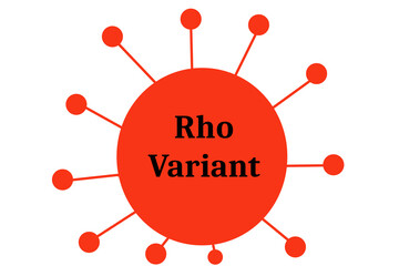 Covid Rho Variant in red with Rho variant text in black and isolated on a white background - 472353266