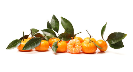 tangerine or mandarin orange on white background 