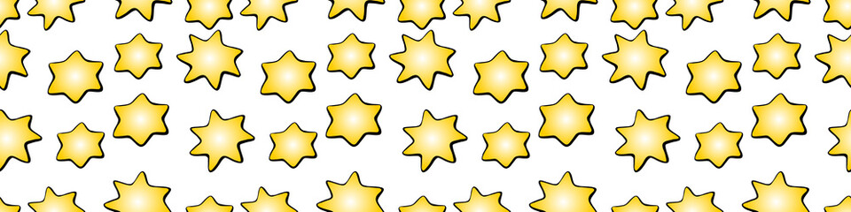 Vector Seamless pattern with contour yellow stars isolated on white background. Magic texture of the night sky, space