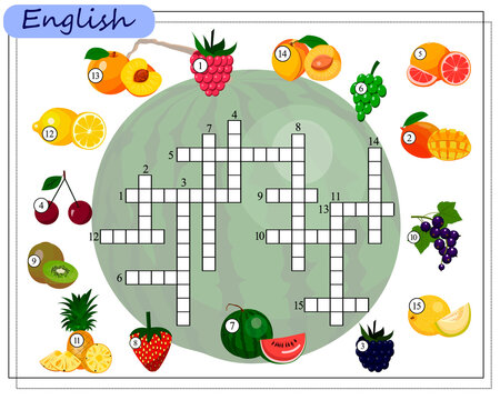 crossword puzzle, an educational game for children about fruits and berries. vector isolated on a white background.