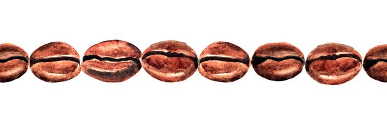 A chain of coffee beans. Seamless pattern. Watercolor