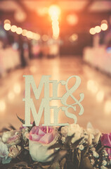 Mr and Mrs wedding decoration on table