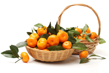 tangerine or mandarin orange on white background 