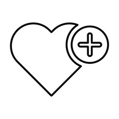 Add like, add to favorite outline icon. Line art sketch.