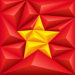 Abstract polygonal background in the form of colorful red and yellow pyramids. Vietnam polygonal flag.