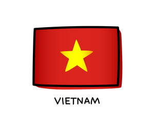 Vietnamese flag. Hand drawn red and yellow brush strokes. Black outline. Vector illustration