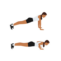 Woman doing push ups exercise. Flat vector illustration isolated on white background