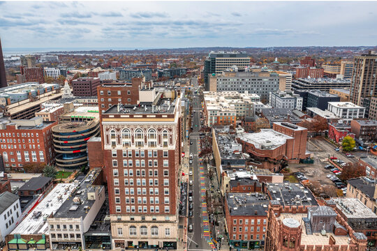 Aerial view Downtown New Haven in Connecticut during the fall