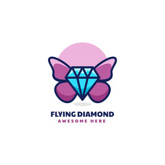 Vector Logo Illustration Flying Diamond Simple Mascot Style.