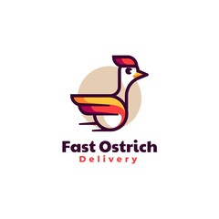 Vector Logo Illustration Ostrich Simple Mascot Style.