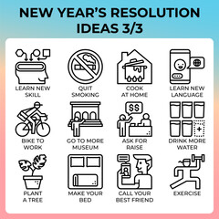 New year's resolution ideas icon set