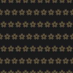 Seamless ornament with golden stars strings on black background. Tinsel beads.