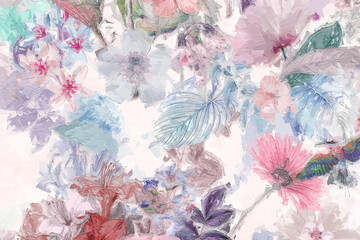 Beautiful oil painting bouquet flower illustration