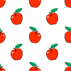 Vector seamless pattern with red apples. Bright fruit background and texture, isolated. For children, school design, harvest, gardening and Thanksgiving theme