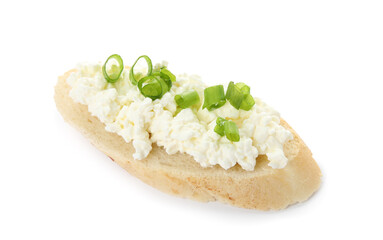 Bread with cottage cheese and green onion isolated on white