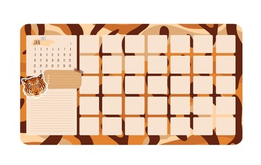 The symbol of the tiger of the New Year 2022. January. Tiger planer. Vector illustration of a tiger portrait. Vector isolated colorful element.