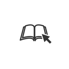 Line silhouette of the book with cursor arrow isolated on white background. Internet