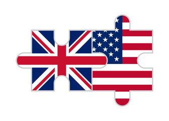 puzzle pieces of united kingdom and united states flags. vector illustration isolated on white background