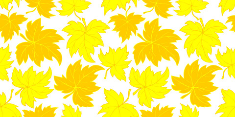 Vector bright seamless pattern with falling yellow and orange leaves in flat style. Autumn backgrounds and textures