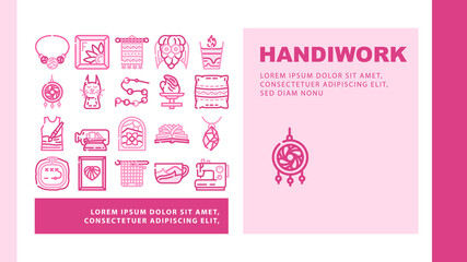 Handiwork Craft Hobby Occupation Landing Web Page Header Banner Template Vector Candle And Composition From Old Book, Felt Pocket And Cone Toy, Boat In Bottle And Weaving Amulet Handiwork Illustration