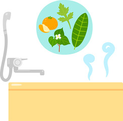 バスタブと薬草、入浴剤