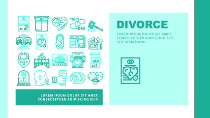 Divorce Couple Canceling Marriage Landing Web Page Header Banner Template Vector Family Problem Divorce And Payment Alimony, Broken Love Padlock And Crashed House, Property Division Illustration