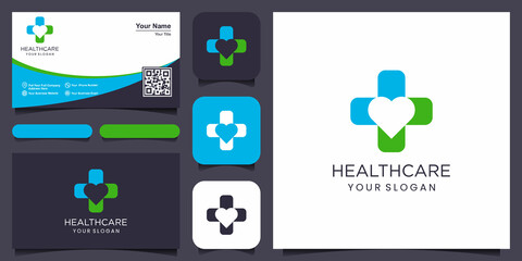 Medical and Health Pharmacy Logo combined with love Vector Design Template