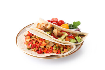 Concept of tasty food with taco isolated on white background