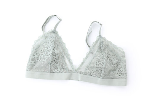 Beautiful gray bra isolated on white background